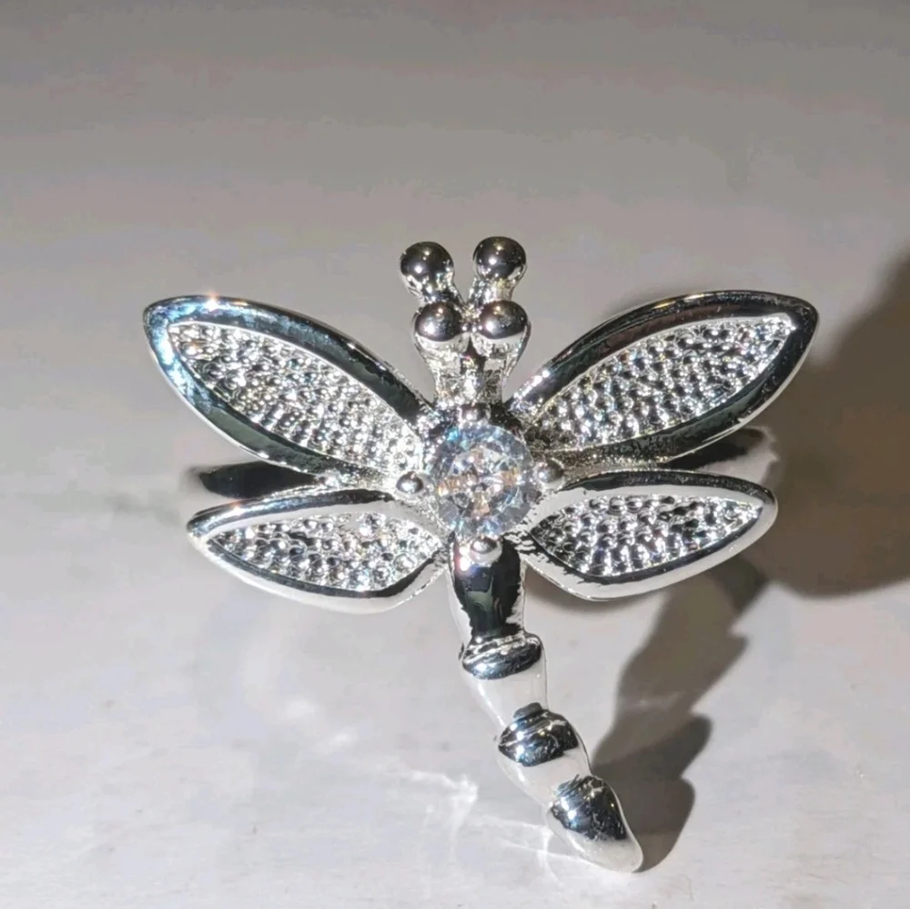 Vintage Women's Quality 925 Sterling Silver CZ Diamond  Dragonfly Ring  Size 5